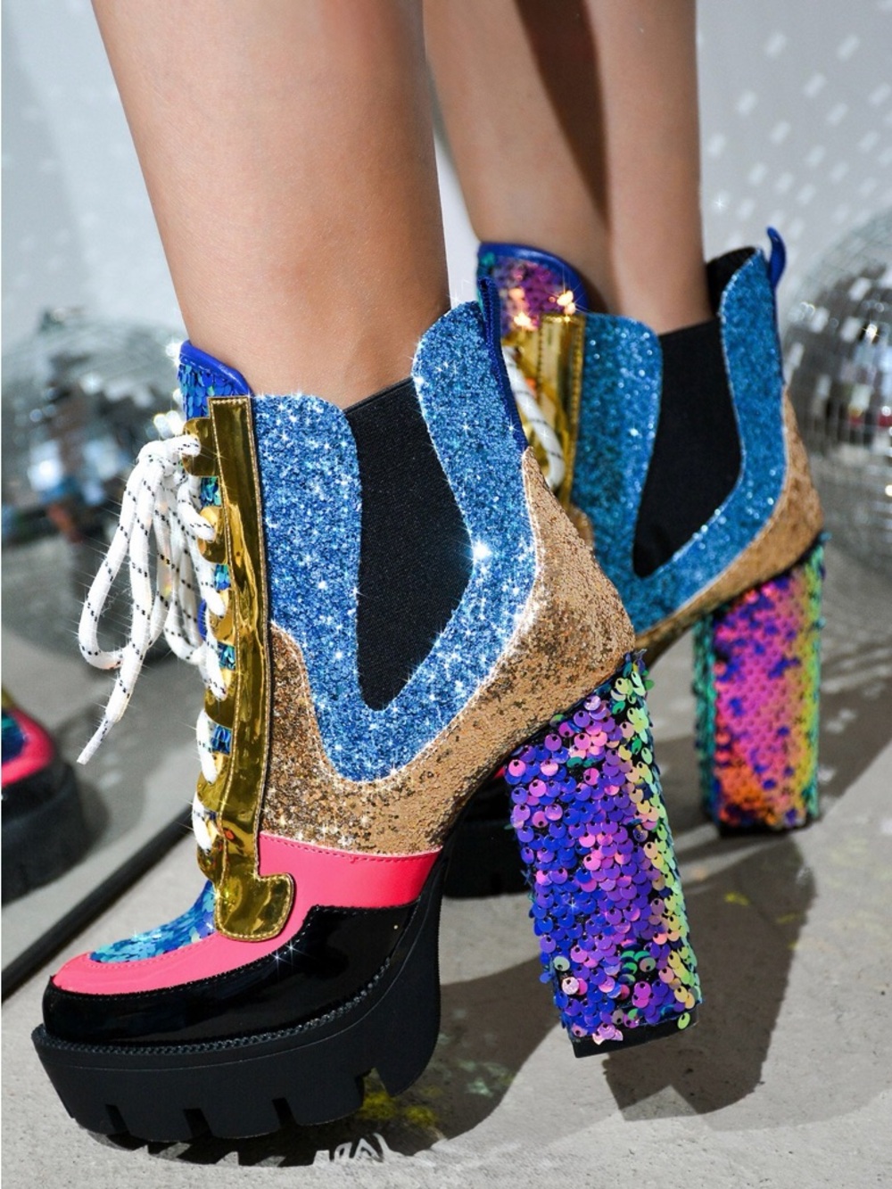 Cape Robbin Multicolor Sequin Platform Heeled Boots